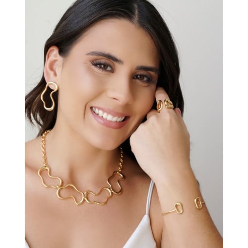 Gargantilha Elos Portugueses Orgânico Vazado Banhado a Ouro 18K