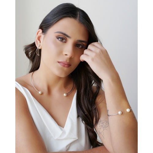 Bracelete Pérolas Ródio Branco