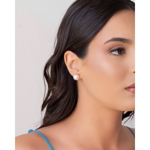 Brinco Pérola Achatada 12 mm Banhado a Ouro 18K