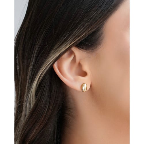 Brinco Oval Liso Banhado a Ouro 18K