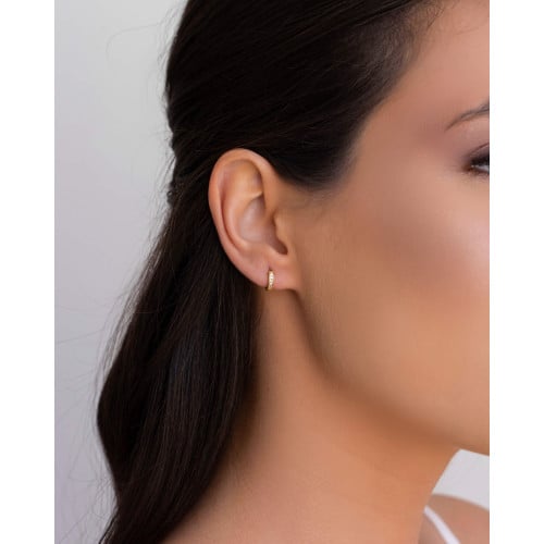 Brinco Argola Click Cravejado Cristal 8 mm Banhado a Ouro 18K