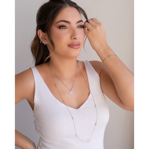 Ear Hook Liso Ponto de Luz Cravação Inglesa Ródio Branco