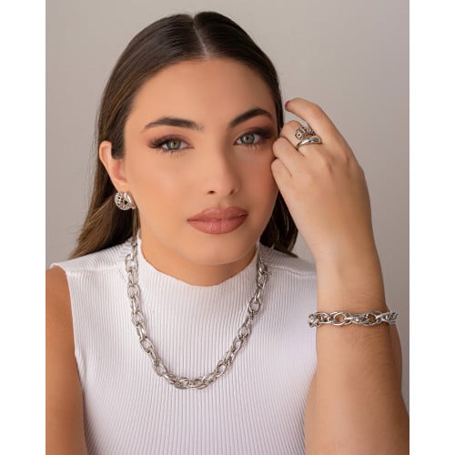 Choker Elos Entrelaçados Texturizados 12 mm Ródio Branco