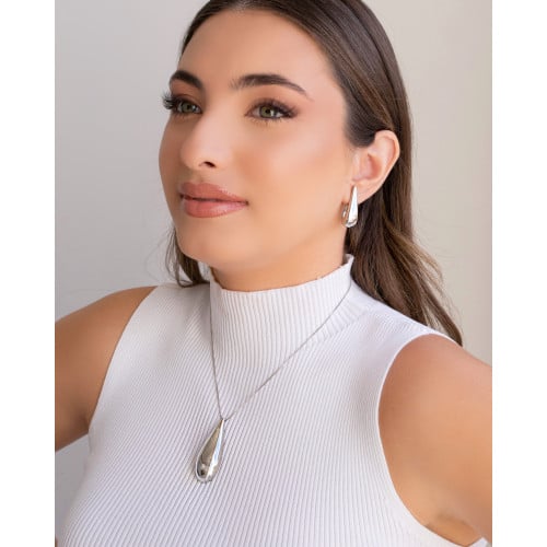 Brinco Argola Gota Lisa 3cm Ródio Branco