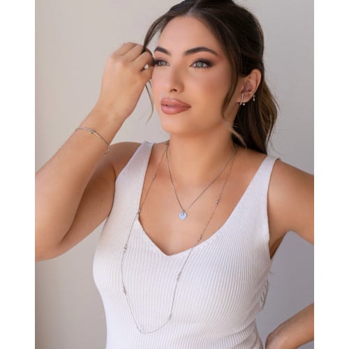 Gargantilha Longa Veneziana Ponto de Luz Cristal Ródio Branco - 80 cm