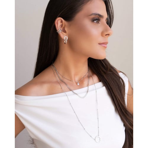 Brinco Círculos Entrelaçados Lisos 2.2 cm Ródio Branco