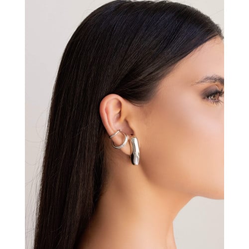 Ear Hook Geométrico Liso 3.2 cm Ródio Branco
