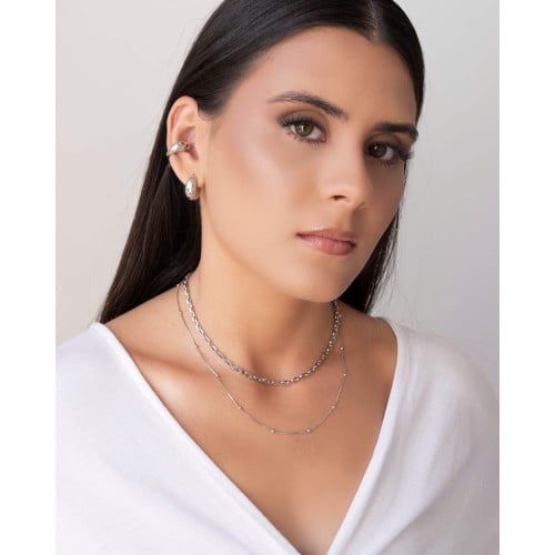 Brinco Argola Click Abaulada Lisa 1.7 cm Ródio Branco
