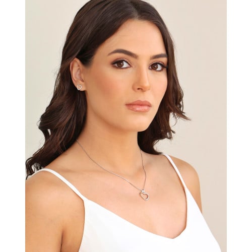 Gargantilha Veneziana Coração Cravejado Cristal Ródio Branco - 45 cm