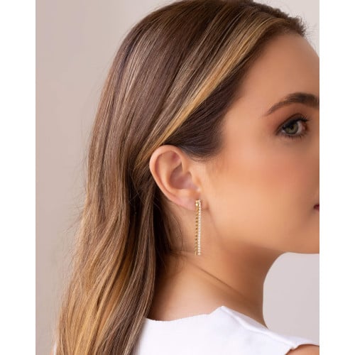 Brinco Fios Riviera Plaquinhas 4.3 cm Banhado a Ouro 18K