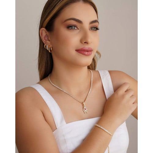 Pulseira Baguetes Zircônia Fecho Gravata Banhado a Ouro 18K - 20 cm