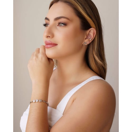 Pulseira Elos Pontos de Luz Cristal Ródio Branco - 16 cm