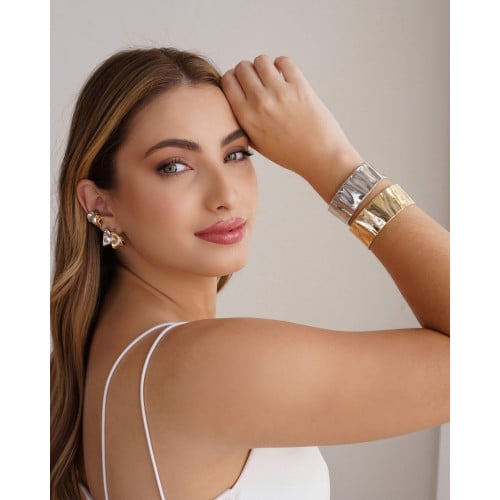 Bracelete Martelado 2.3 cm Banhado a Ouro 18K