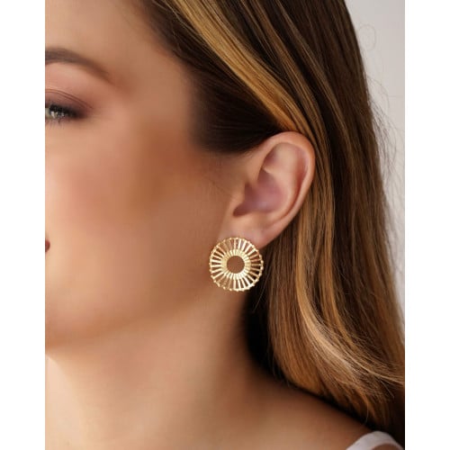 Brinco Redondo Vazado Texturizado 2.4 cm Banhado a Ouro 18K