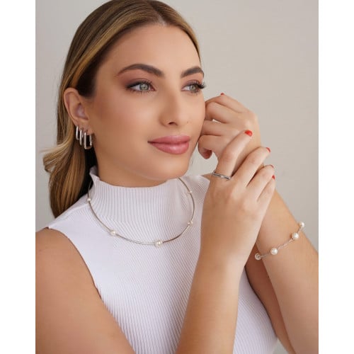 Aro Pérolas Ródio Branco