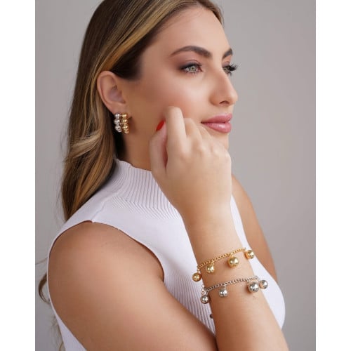 Pulseira Elos Bolas Lisas Ródio Branco