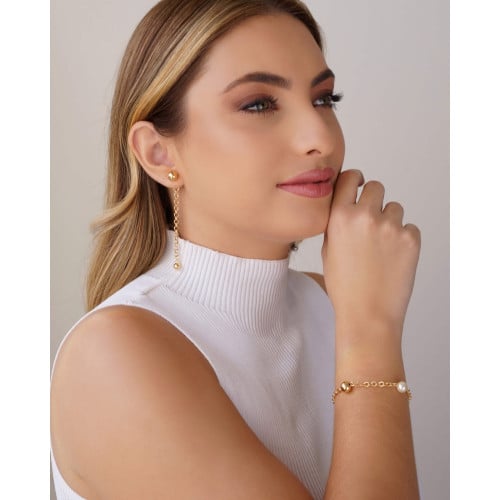 Ear Jacket Fio Elos Portugueses Bolas Lisas 7.3 cm Banhado a Ouro 18K
