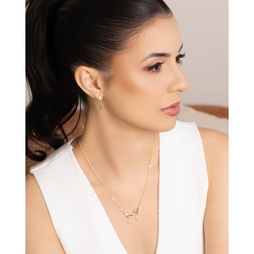 Ear Cuff Orgânico Derretido Ponto de Luz Cristal 2.5 cm Banhado a Ouro 18K