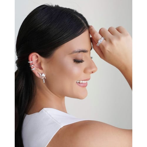 Ear Cuff Orgânico Derretido Ponto de Luz Cristal 2.5 cm Ródio Branco