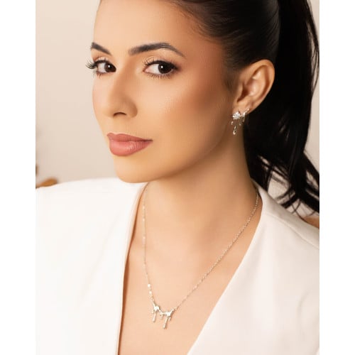 Ear Cuff Orgânico Derretido Ponto de Luz Cristal 2.5 cm Ródio Branco