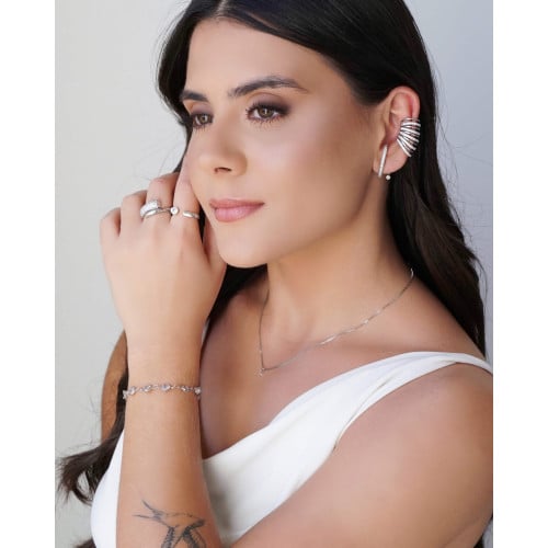 Ear Hook Ponto de Luz Cravejado Cristal 2.5 cm Ródio Branco