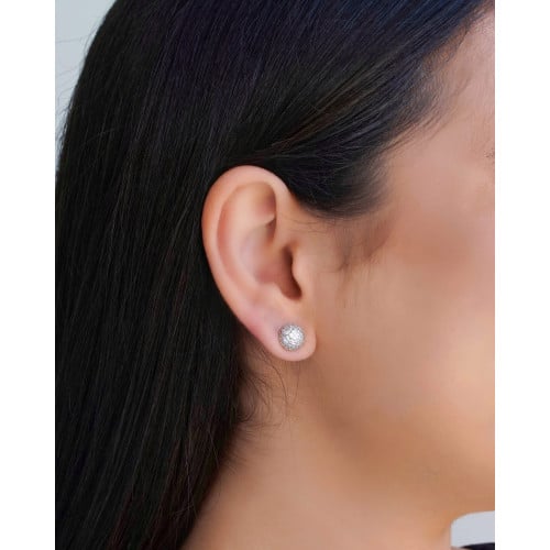 Brinco Meia Bola Cravejada Cristal 9 mm Ródio Branco