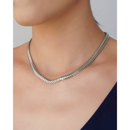 Gargantilha Malha Cobra 6 mm Ródio Branco - 40 cm