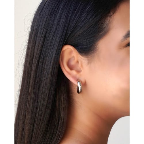 Brinco Argola Abaulada Lisa 2.3 cm Ródio Branco