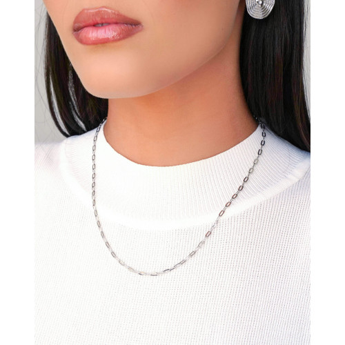 Gargantilha Elos Ovais 3 mm Ródio Branco - 45 cm