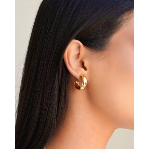 Brinco Argola Abaulada Lisa 2.2 cm Banhado a Ouro 18K