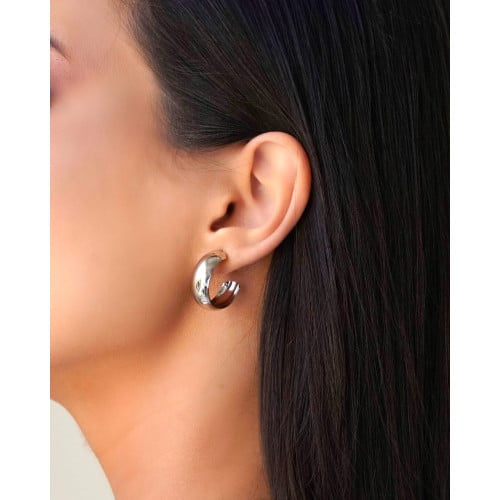 Brinco Argola Abaulada Lisa 2.2 cm Ródio Branco