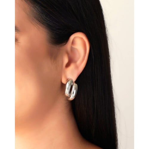 Brinco Filetes Tubo Liso 2.9 cm Ródio Branco