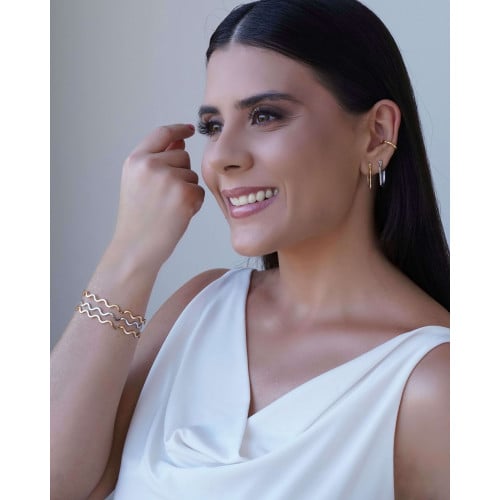 Bracelete Ondas Liso Banhado a Ouro 18K