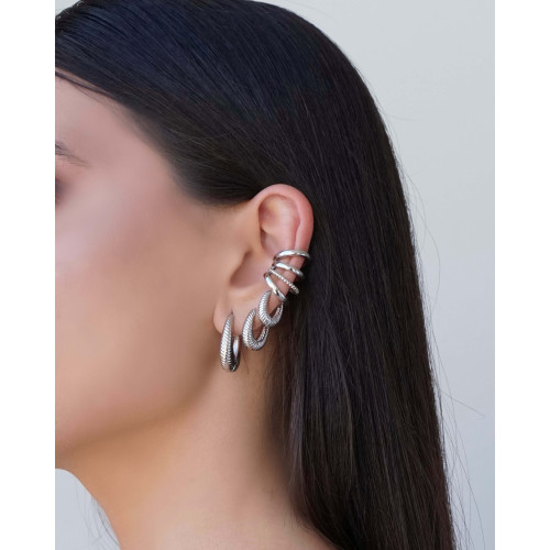 Brinco Argola Click Frisado 2.4 cm Ródio Branco