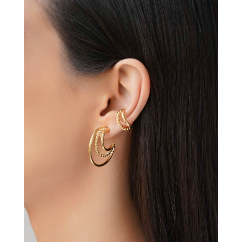 Piercing Filetes Liso e Torcido Banhado a Ouro 18K