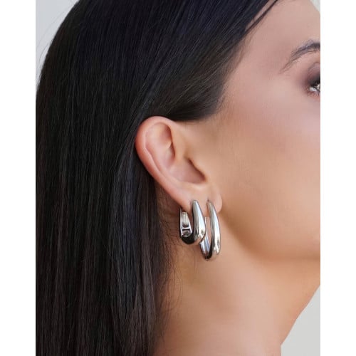 Brinco Argola Click em U Lisa 2.4 cm Ródio Branco