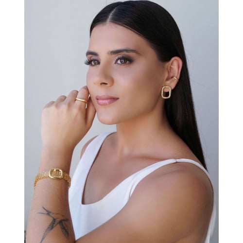 Pulseira Malha Italiana Retângulo Liso Banhado a Ouro 18K