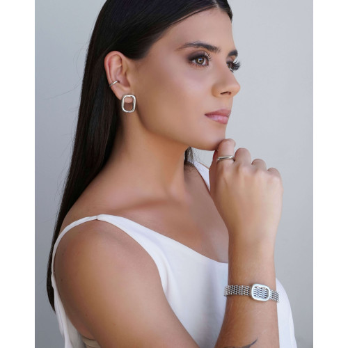 Pulseira Malha Italiana Retângulo Liso Ródio Branco