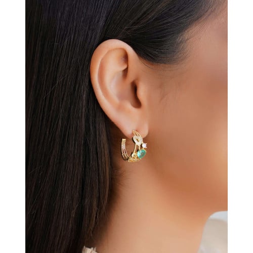 Brinco Argola Corações Colorido Cravejado Cristal 2.2 cm Banhado a Ouro 18K