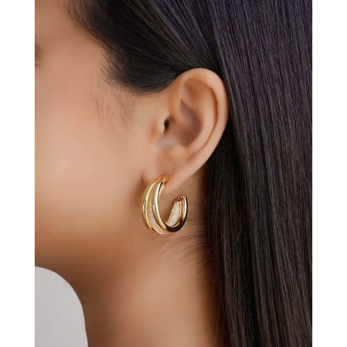 Brinco Argola Tubo Tela Cristais 2.9 cm Banhado a Ouro 18K