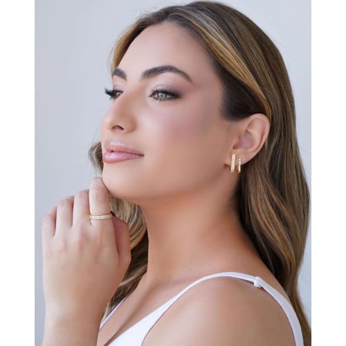 Brinco Argola Click em U Cravejado Cristal 1.5 cm Banhado a Ouro 18K