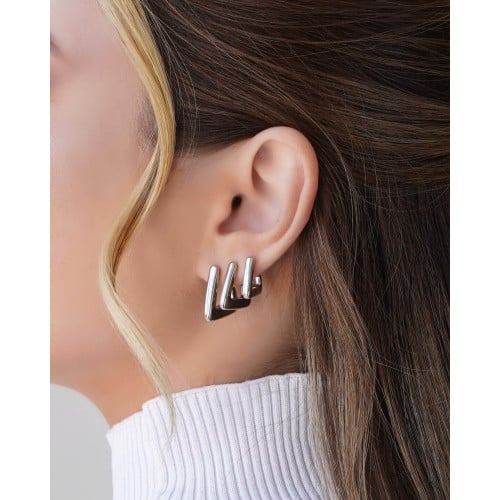 Brinco Argola Triangular Lisa 1.4 cm Ródio Branco