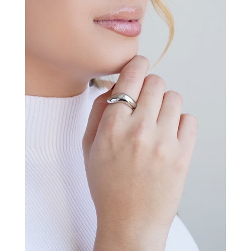 Anel Ajustável Abaulado Liso Tamanho M Ródio Branco