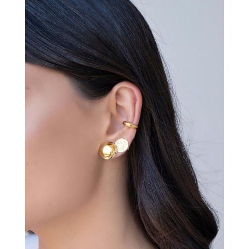 Brinco Redondo Liso com Detalhe Banhado a Ouro 18K