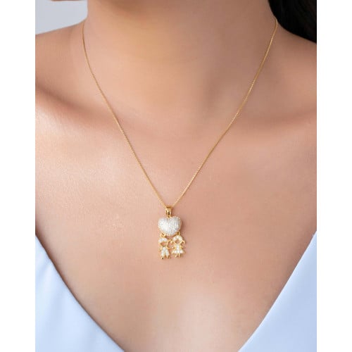 Gargantilha Coração Filho Menino Menina Cravejado Cristal Banhado a Ouro 18K - 45 cm