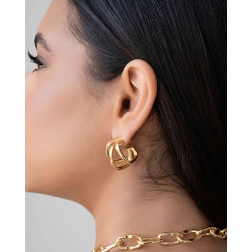 Brinco Argola Três Filetes Orgânicos Lisos 2.5 cm Banhado a Ouro 18K