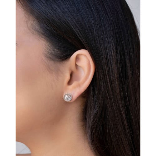 Brinco Bola Vazada Cristal 1.0 cm Ródio Branco