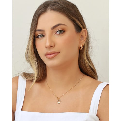 Pingente Filha Ponto de Luz Cravejado Cristal 1.4 cm Banhado a Ouro 18K