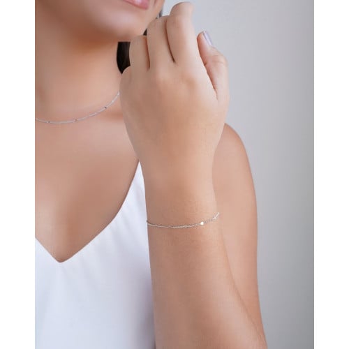 Pulseira Grumet Plaquinhas 2 mm Ródio Branco