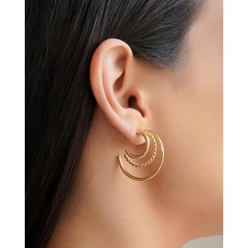 Brinco Argola Três Filetes 2.9 cm Banhado a Ouro 18K
